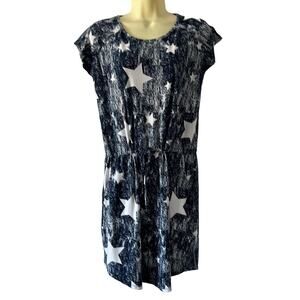 Liberty Park Navy Blue & White Star Print Knit Dress Woman Small Summer Mini